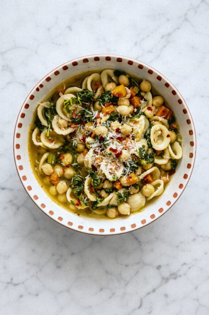 Lemony Chickpea Soup with Parmesan & Pasta