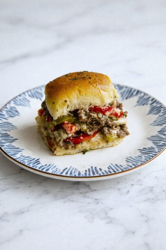 Philly Cheesesteak Sliders on Hawaiian Rolls